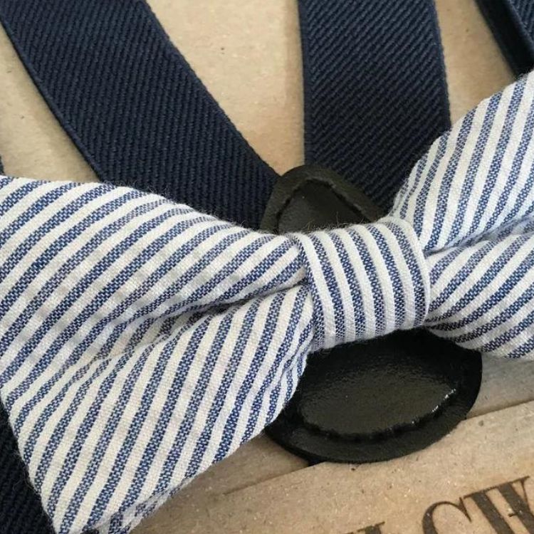 Bow Tie & Suspenders Set - Navy Blue Seersucker