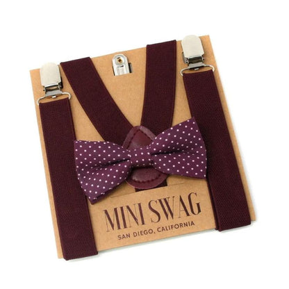 Bow Tie & Suspenders Set - Wine Polka Dot