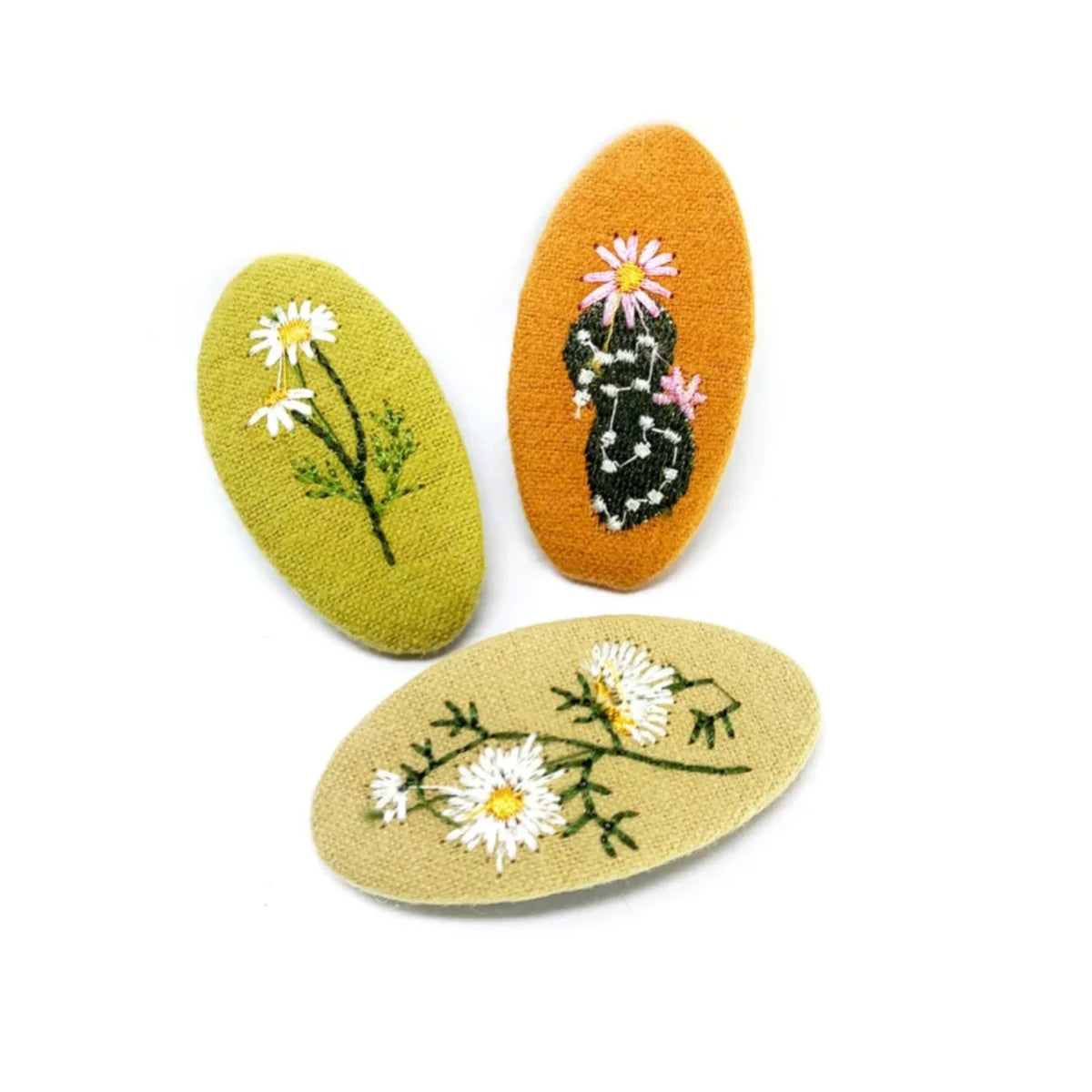 Embroidered Flowers Large Snap Clips