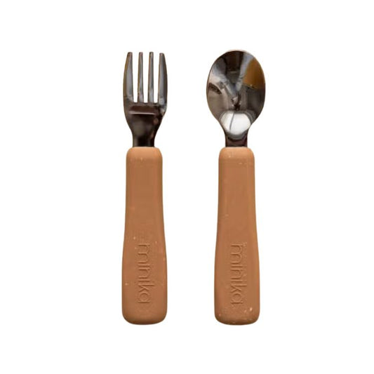 Silicone Fork and Spoon Set - Almond