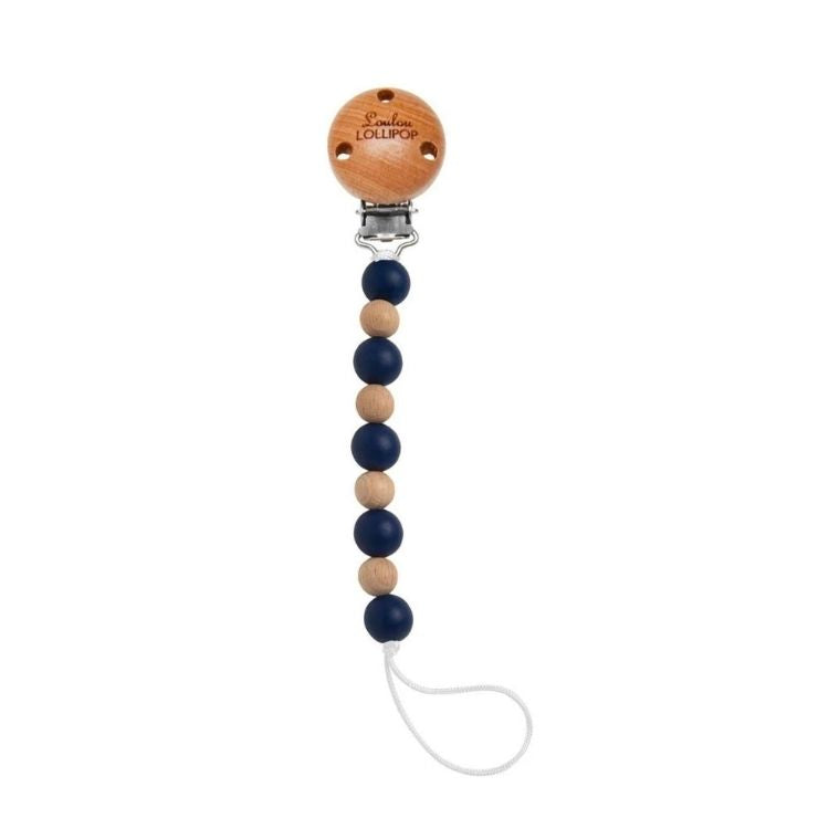 Wood & Silicone Pacifier Clip - Navy