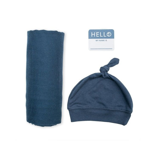 Hello World Blanket & Knotted Hat - Navy