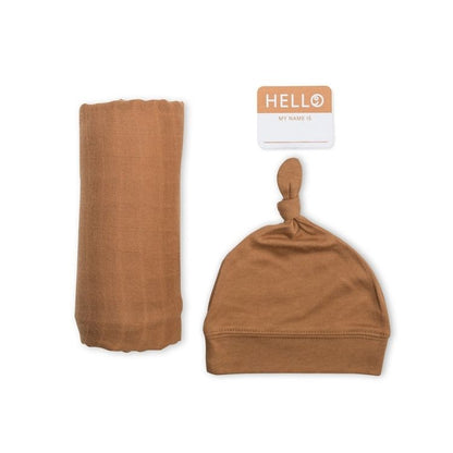 Hello World Blanket & Knotted Hat - Tan